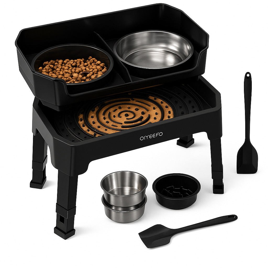 Mizkotas - Set Elevado 4 en 1 con Slow Feeder y 2 Cuencos Antiderrame 1.6 L