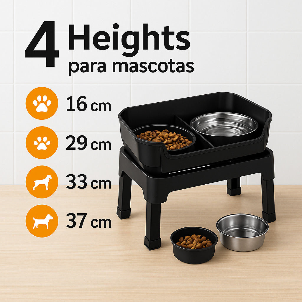 Mizkotas - Set Elevado 4 en 1 con Slow Feeder y 2 Cuencos Antiderrame 1.6 L
