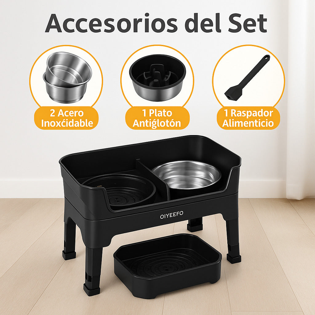 Mizkotas - Set Elevado 4 en 1 con Slow Feeder y 2 Cuencos Antiderrame 1.6 L