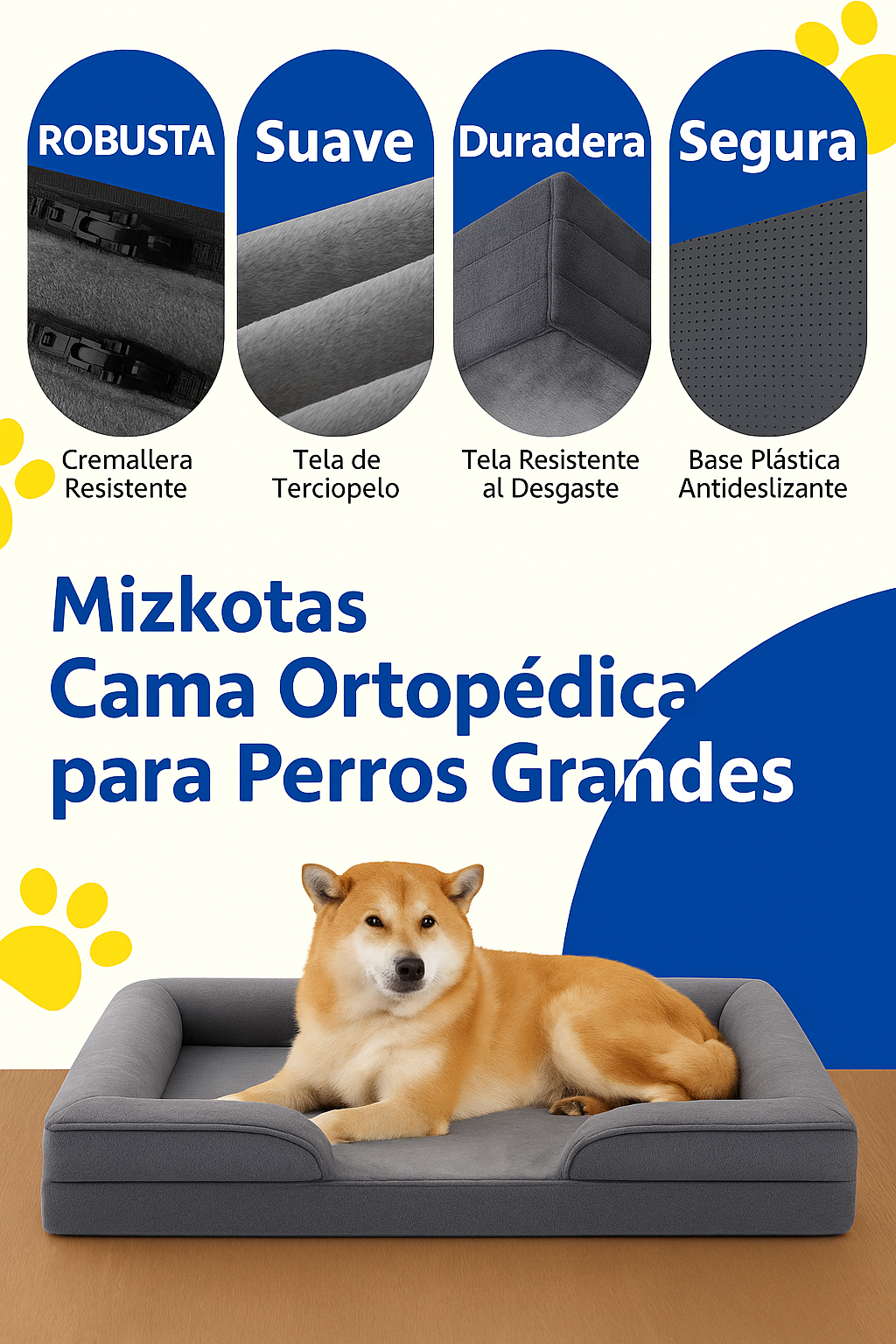 Mizkotas OrthoLounge XL – Descanso Ortopédico y Estilo para Perros Grandes
