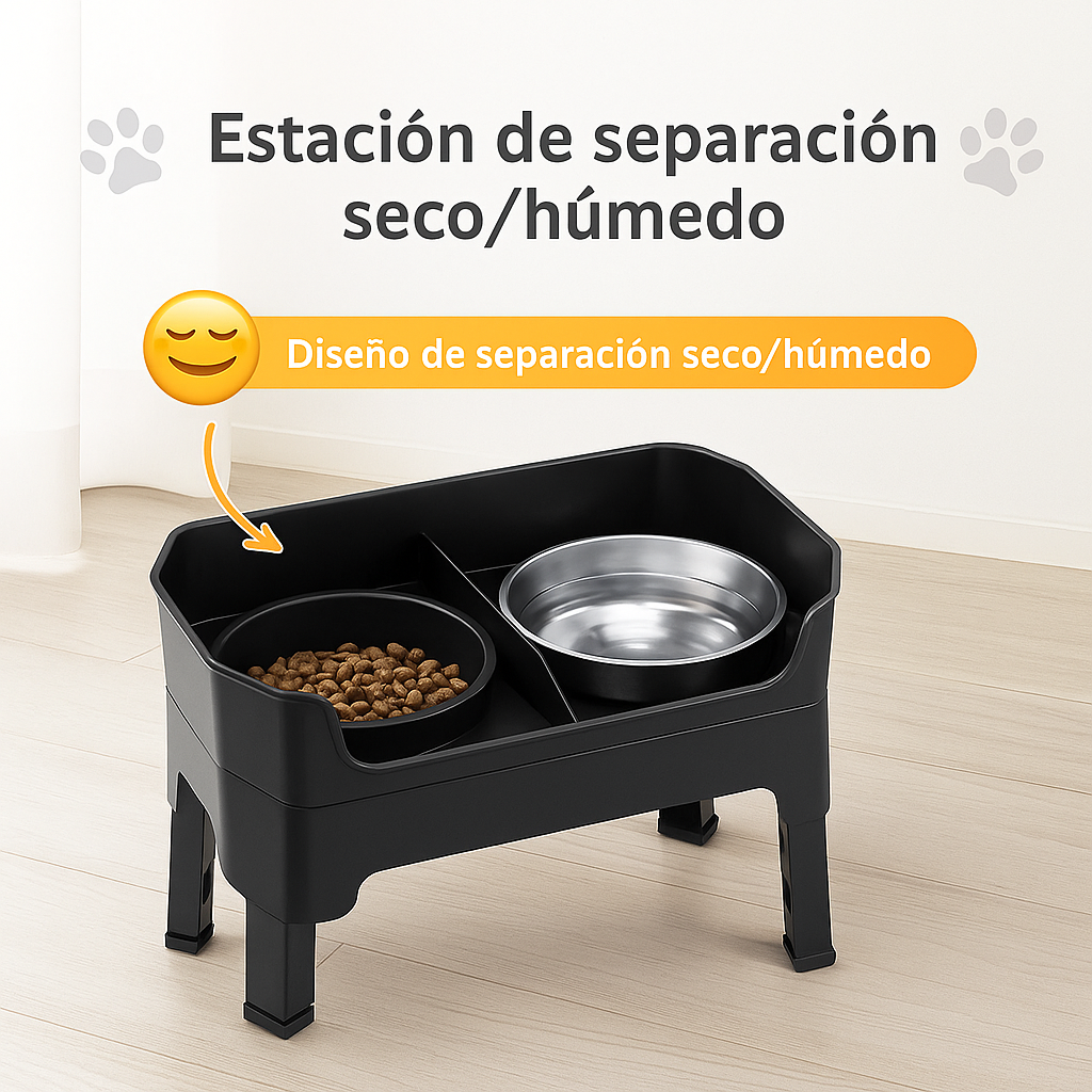 Mizkotas - Set Elevado 4 en 1 con Slow Feeder y 2 Cuencos Antiderrame 1.6 L
