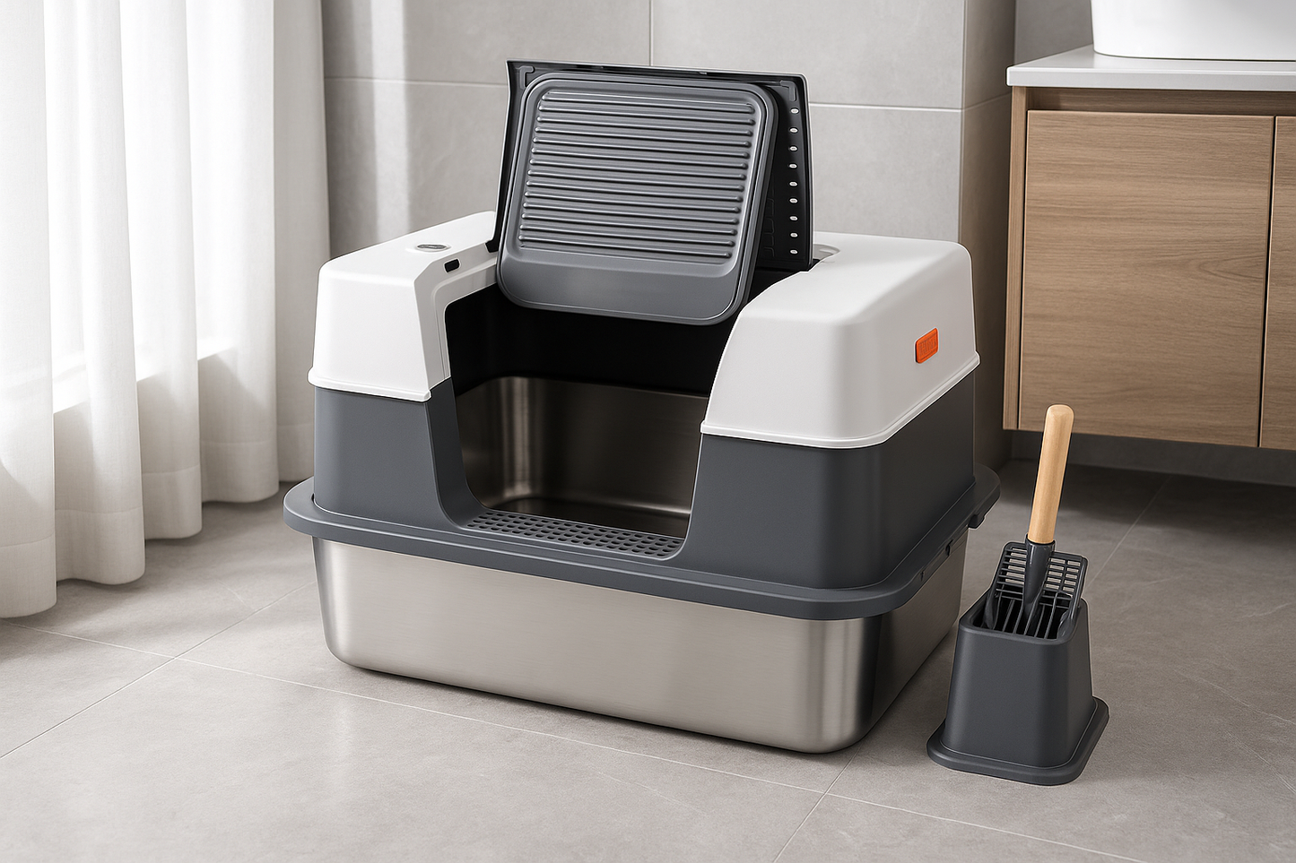 Mizkotas CleanBox Pro – Caja de Arena Inoxidable para Gatos