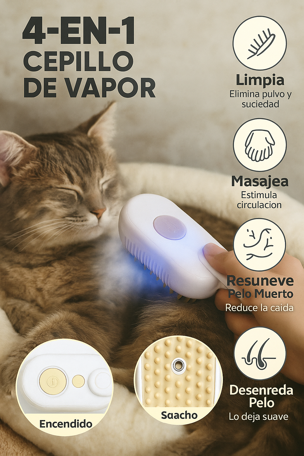 Mizkotas 3 en 1: Vapor, Pulverizador Eléctrico y Masajeador