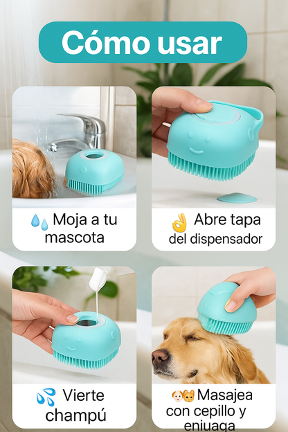 Mizkotas - Cepillo Silicona 2 en 1 con Dispensador de Champú para Mascotas