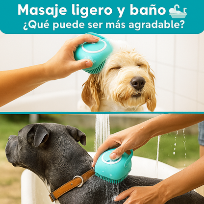 Mizkotas - Cepillo Silicona 2 en 1 con Dispensador de Champú para Mascotas