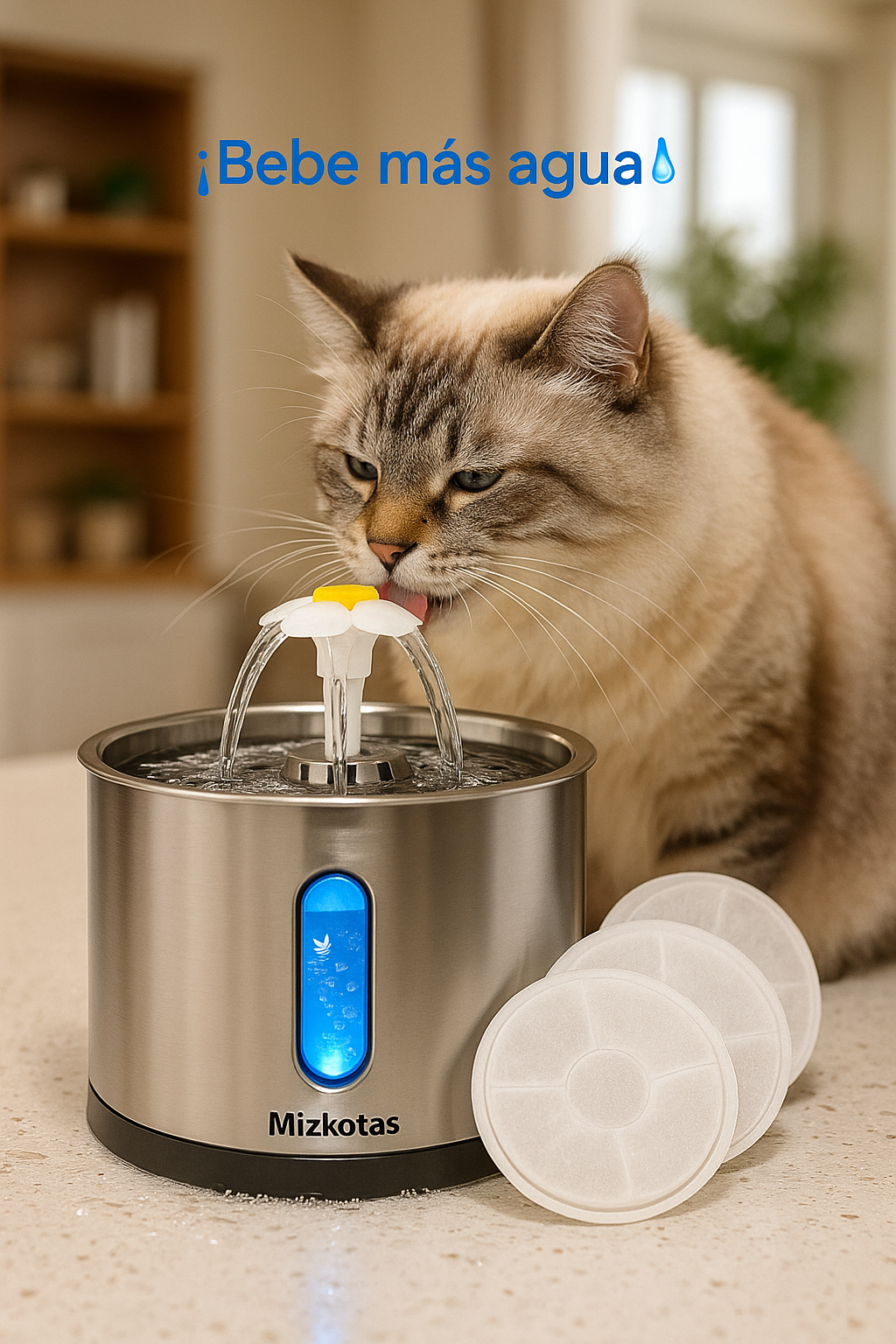 Mizkotas - Fuente Automática 2.4L con Bomba Inteligente y LED para Gatos