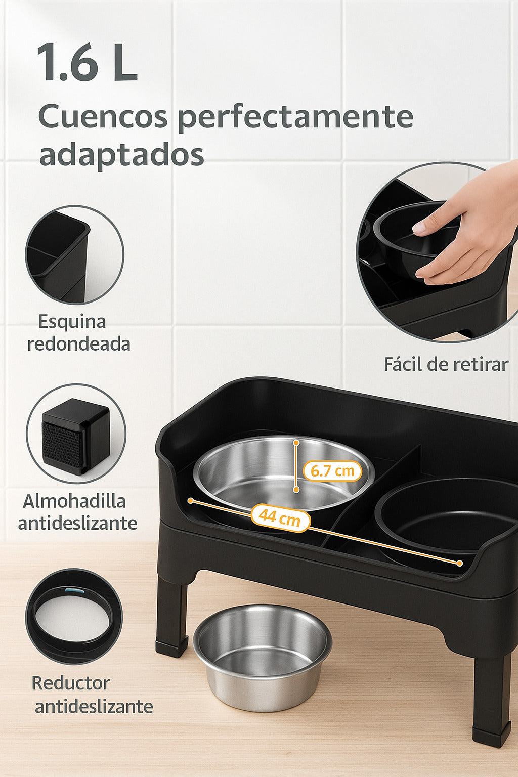 Mizkotas - Set Elevado 4 en 1 con Slow Feeder y 2 Cuencos Antiderrame 1.6 L