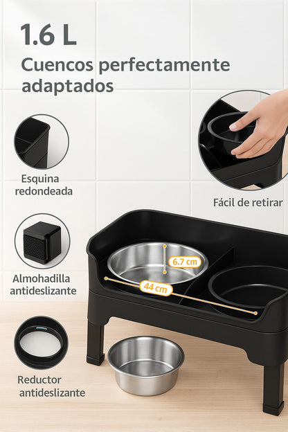 Mizkotas - Set Elevado 4 en 1 con Slow Feeder y 2 Cuencos Antiderrame 1.6 L