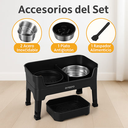 Mizkotas - Set Elevado 4 en 1 con Slow Feeder y 2 Cuencos Antiderrame 1.6 L