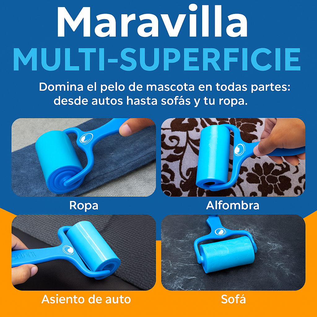 Mizkotas Petlovers Ezroll - Rodillo Reutilizable Anti pelusas y Polvo 2 en 1