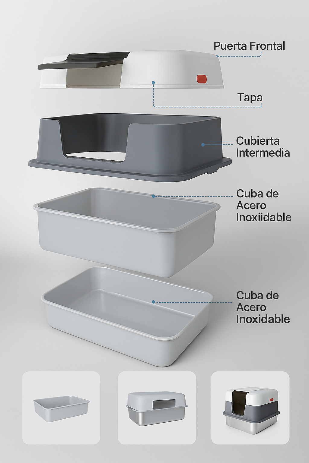 Mizkotas CleanBox Pro – Caja de Arena Inoxidable para Gatos