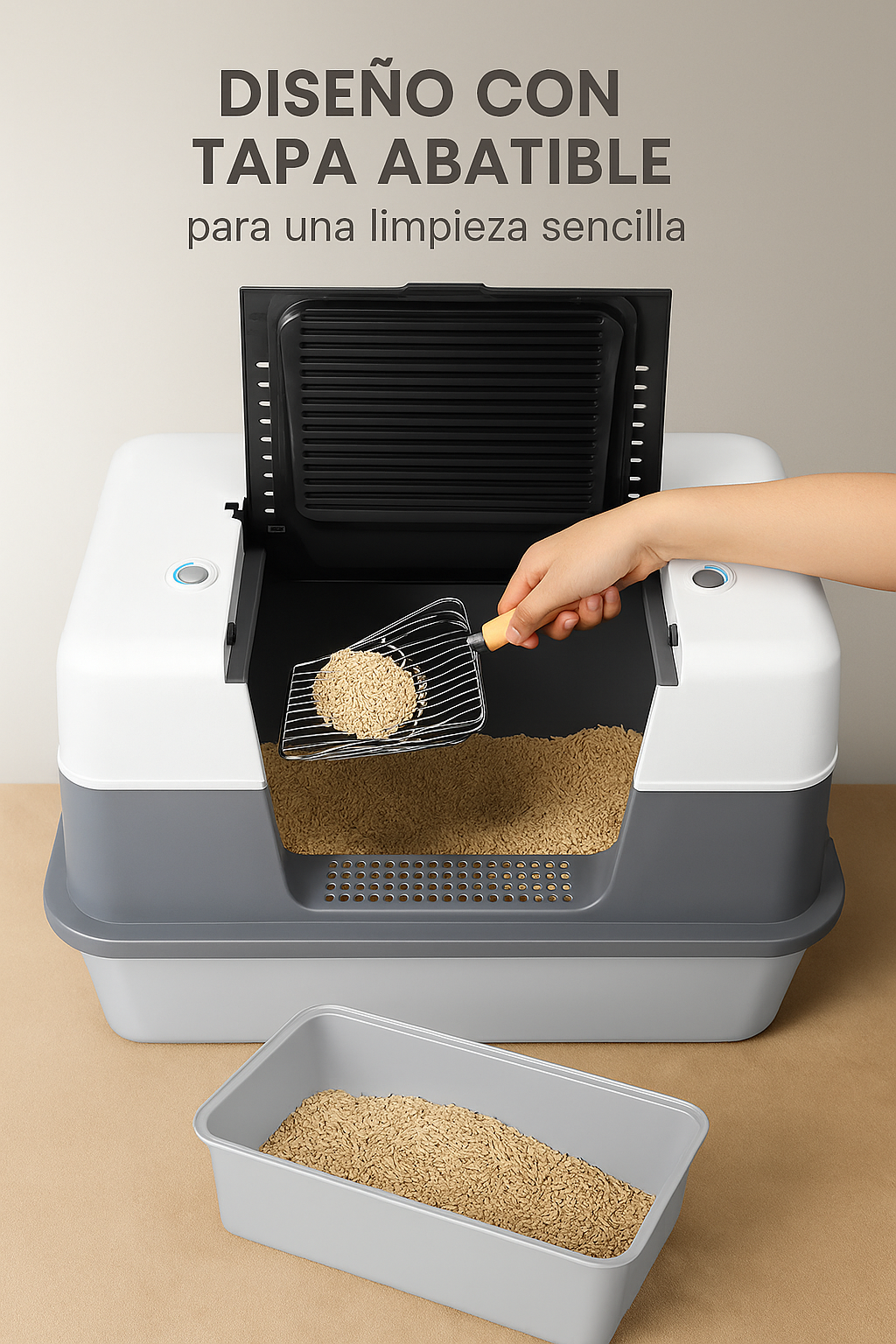 Mizkotas CleanBox Pro – Caja de Arena Inoxidable para Gatos