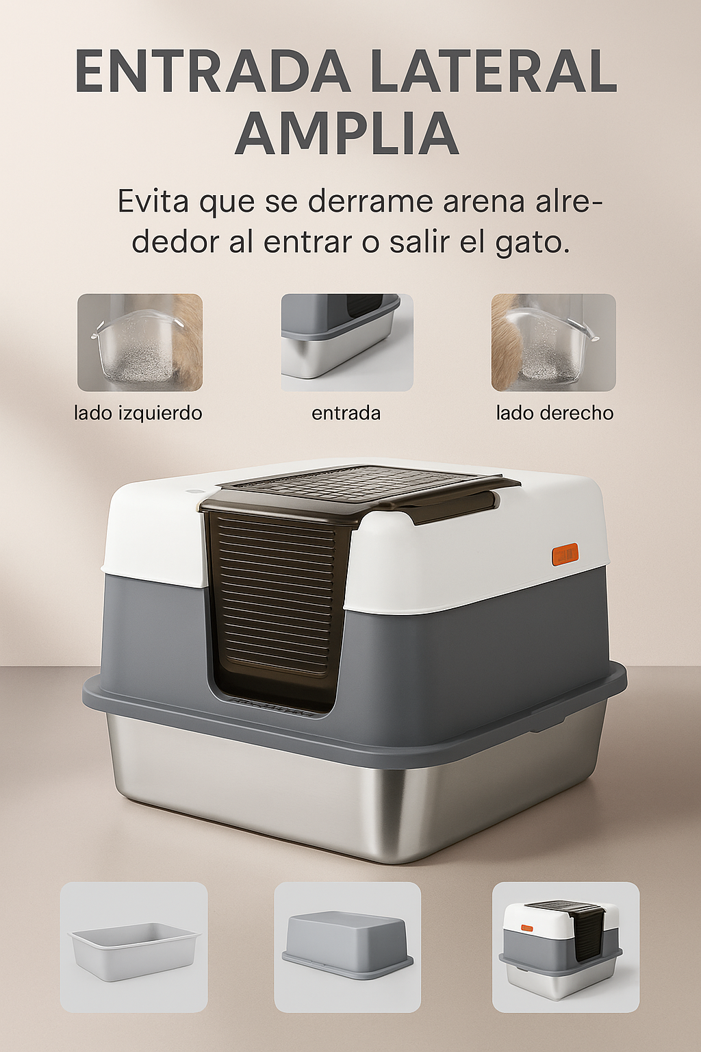 Mizkotas CleanBox Pro – Caja de Arena Inoxidable para Gatos