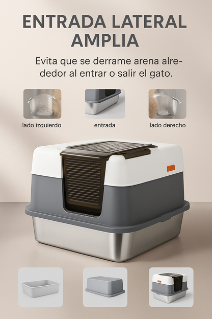 Mizkotas CleanBox Pro – Caja de Arena Inoxidable para Gatos