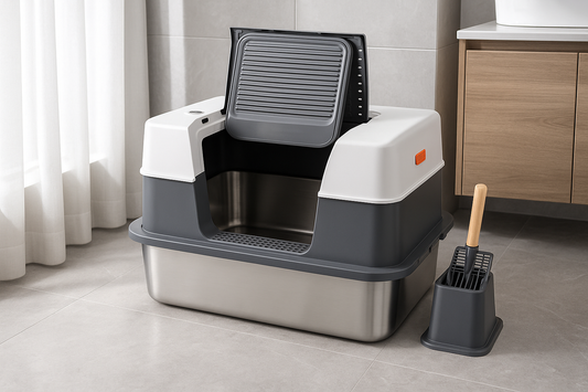 Mizkotas CleanBox Pro – Caja de Arena Inoxidable para Gatos