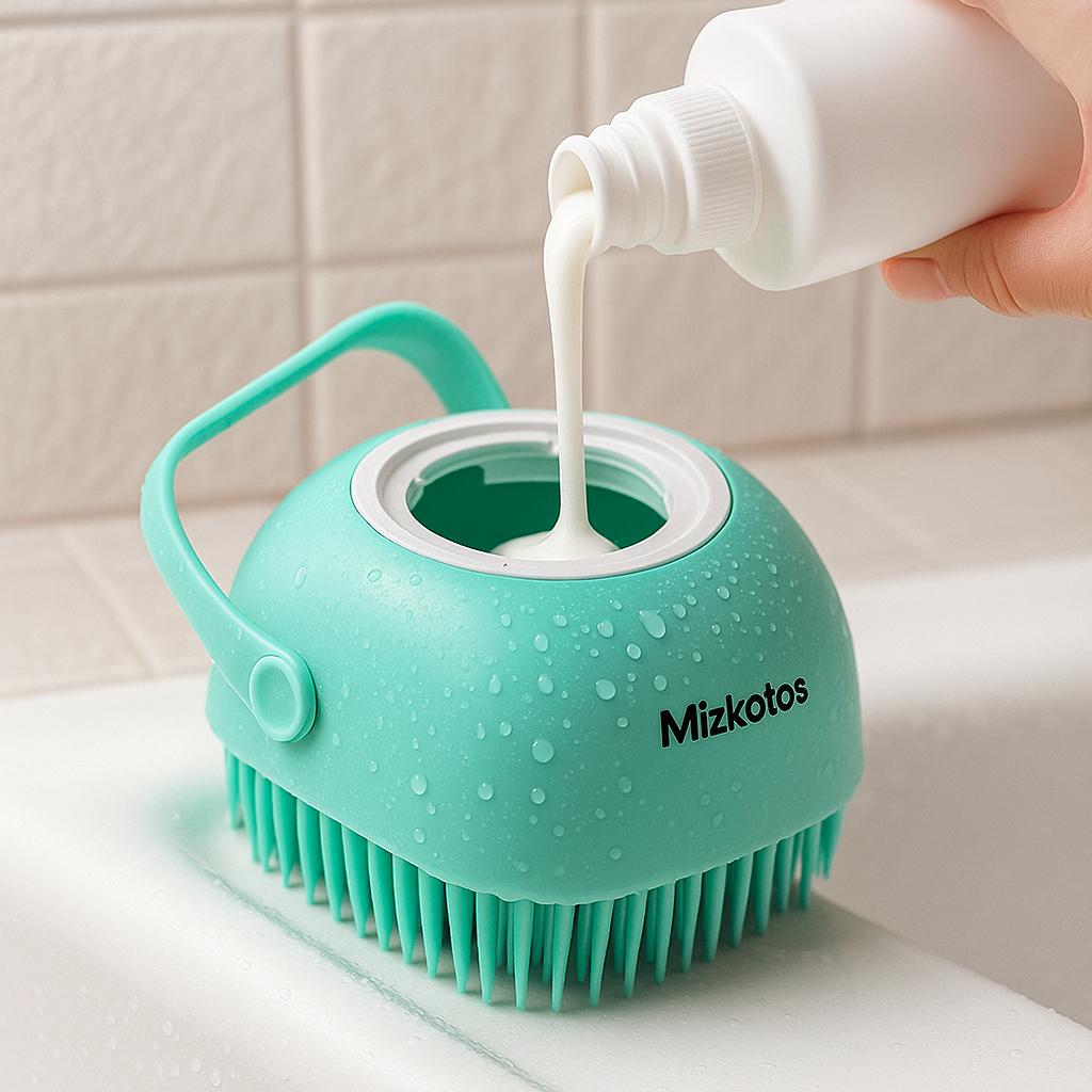 Mizkotas - Cepillo Silicona 2 en 1 con Dispensador de Champú para Mascotas